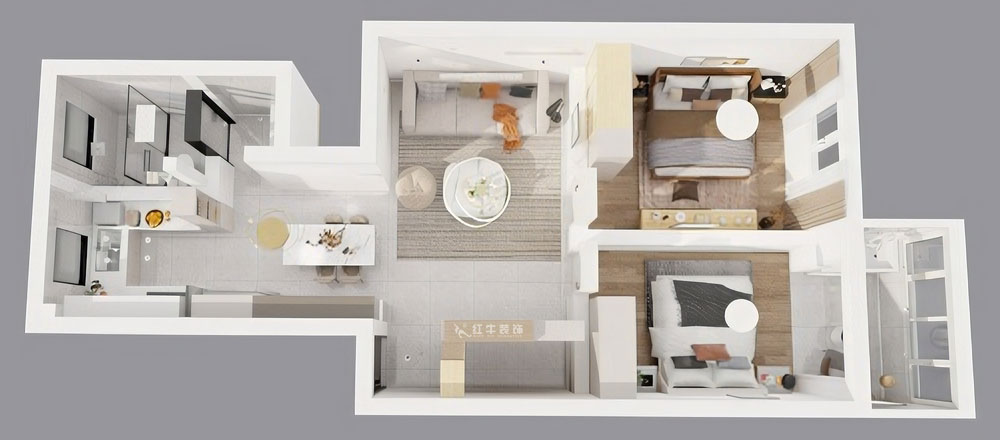 顾娟｜曹后村30号大院4-3-304-75㎡-现代风格｜2室2厅1卫｜旧房装修｜定制家｜全包12